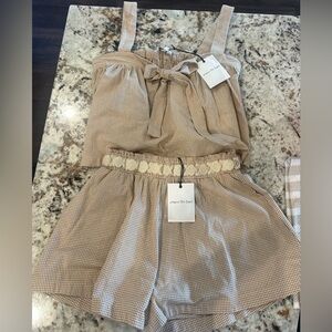 Tan Gingham Sleeveless Top and Shorts Set